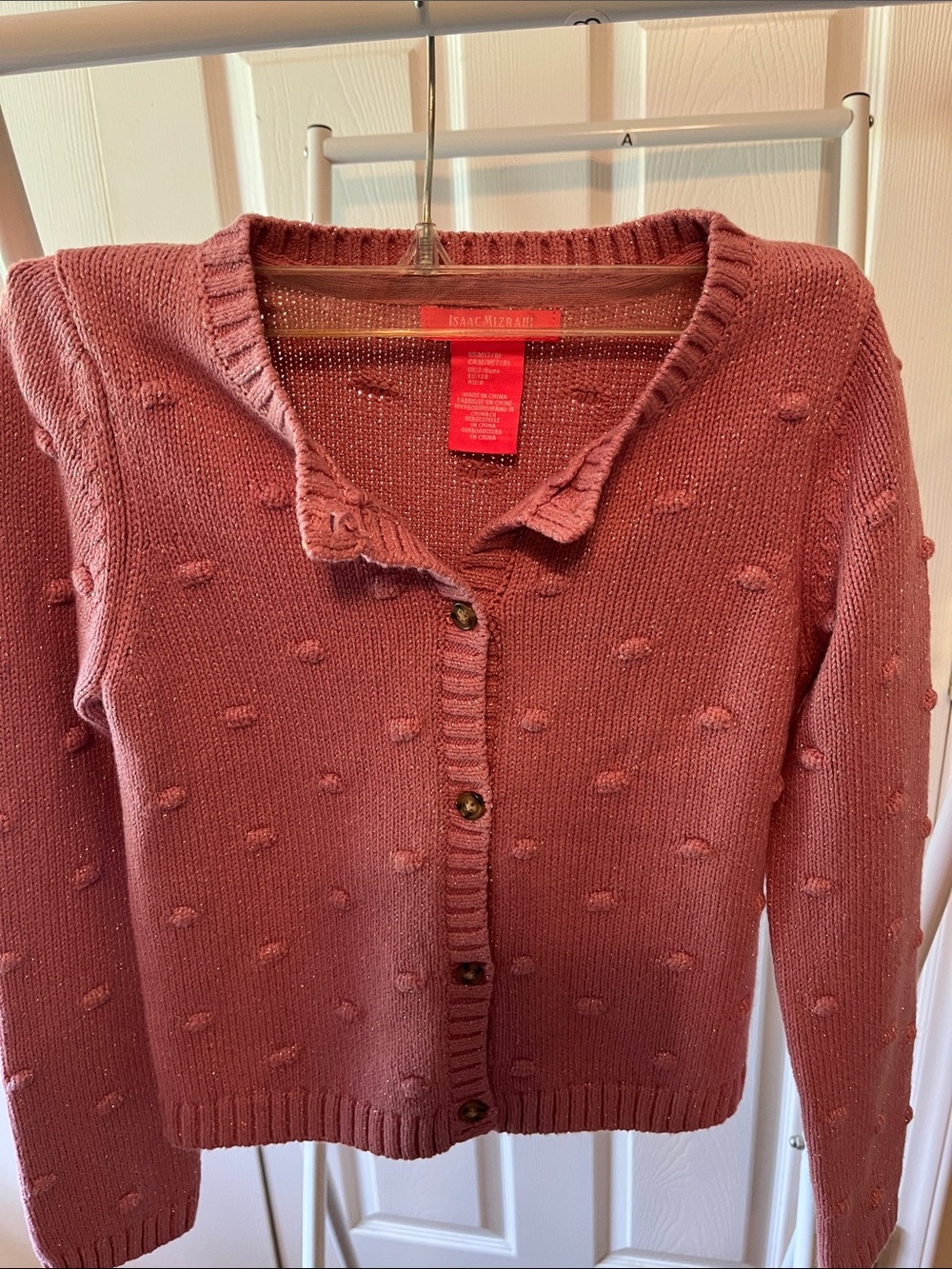 Isaac Mizrahi Dusty Rose Dot-Texture Cardigan PTP16” L17”